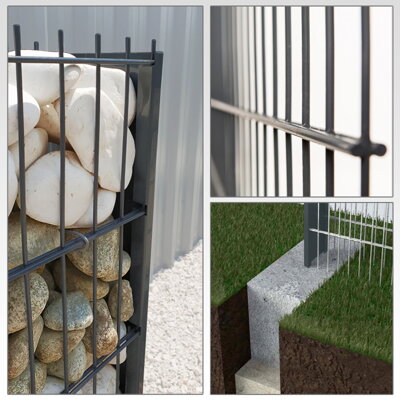 Gabionenzaun ELEGANT, verzinkt, anthrazit, eingelassen