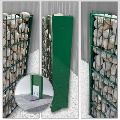 Gabionenzaun ELEGANT, verzinkt, grün, auf einem Ziegelsockel